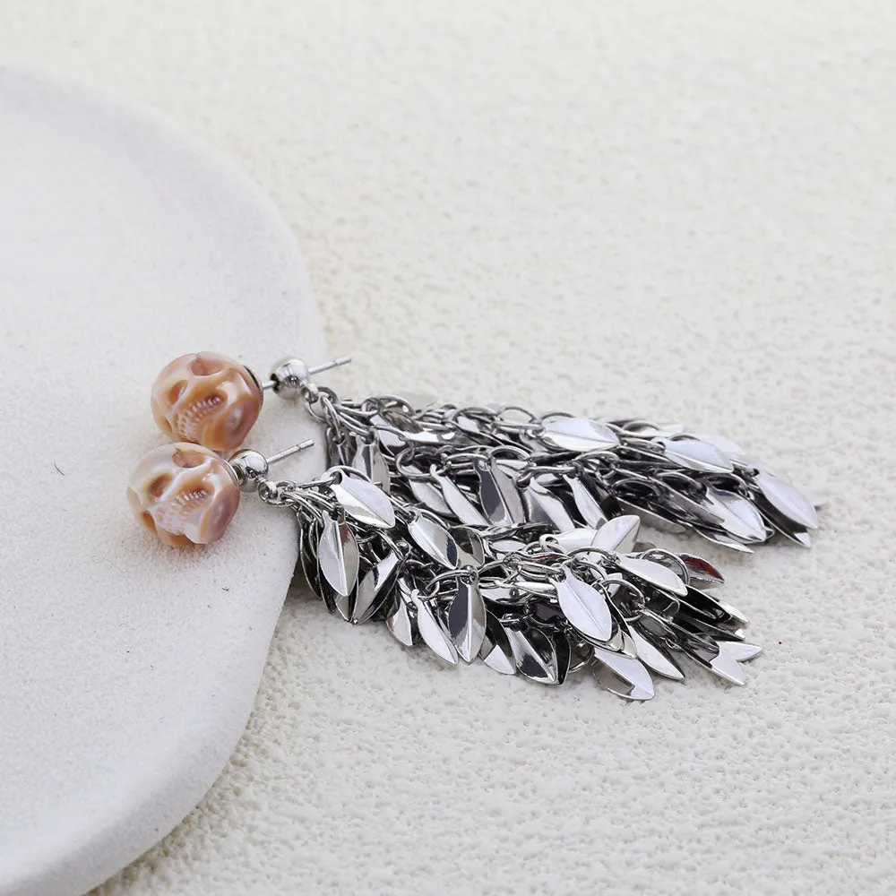 Wheat Spike Feather Tassel Pearl Skull Earrings sold by Belle Juri product image thumbnail 5