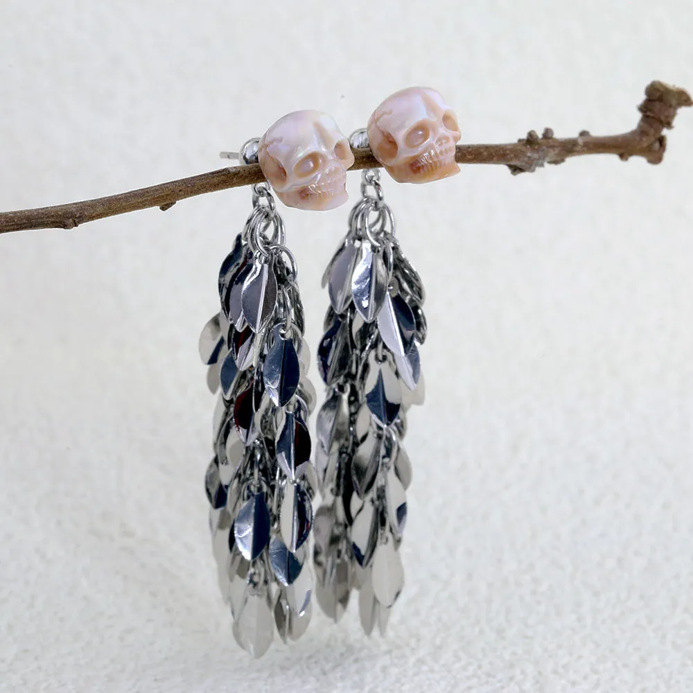 Wheat Spike Feather Tassel Pearl Skull Earrings sold by Belle Juri product image thumbnail 4