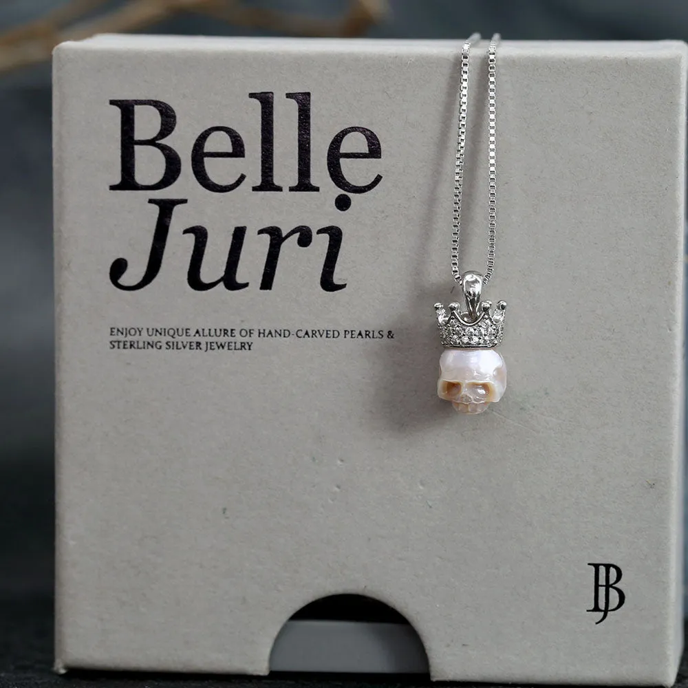 Silver Zircon Crown Pearl Skull Charm Necklace sold by Belle Juri product image thumbnail 3
