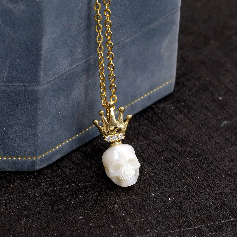 Dainty Crown Pearl Skull Charm Necklace sold by Belle Juri product image thumbnail 2