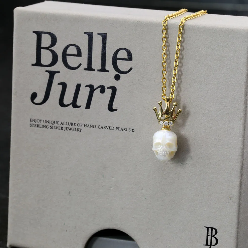 Dainty Crown Pearl Skull Charm Necklace sold by Belle Juri product image thumbnail 3