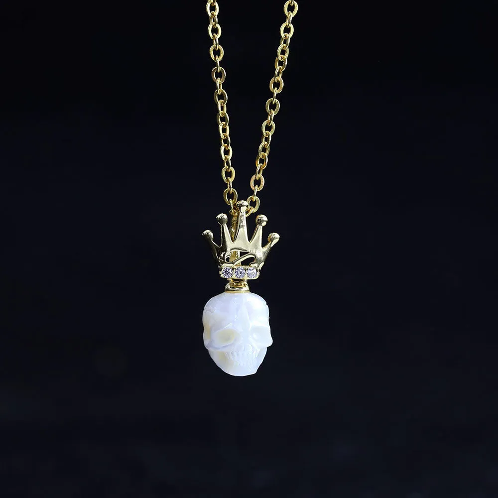 Dainty Crown Pearl Skull Charm Necklace sold by Belle Juri