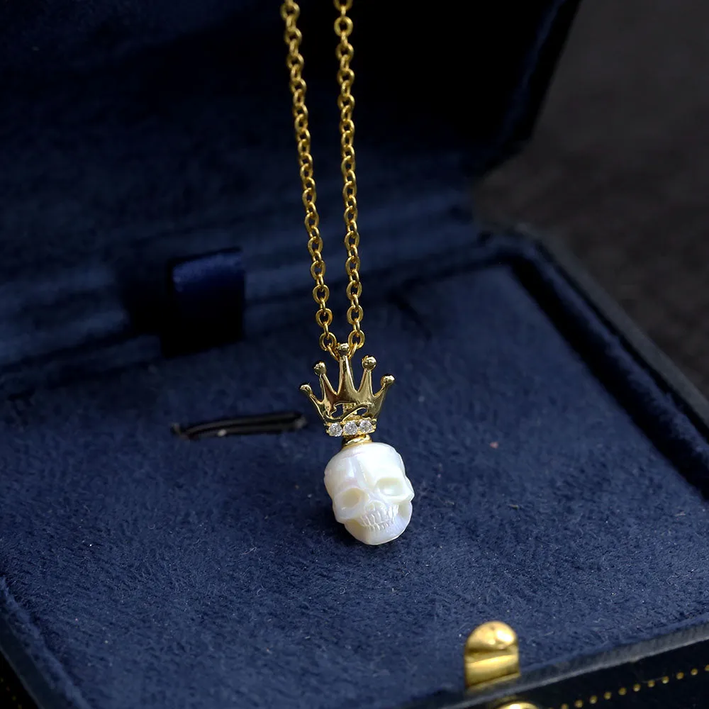 Dainty Crown Pearl Skull Charm Necklace sold by Belle Juri product image thumbnail 4