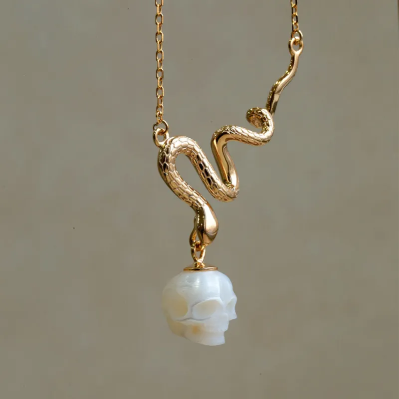 Mystic Snake Pearl Skull Necklace sold by Belle Juri