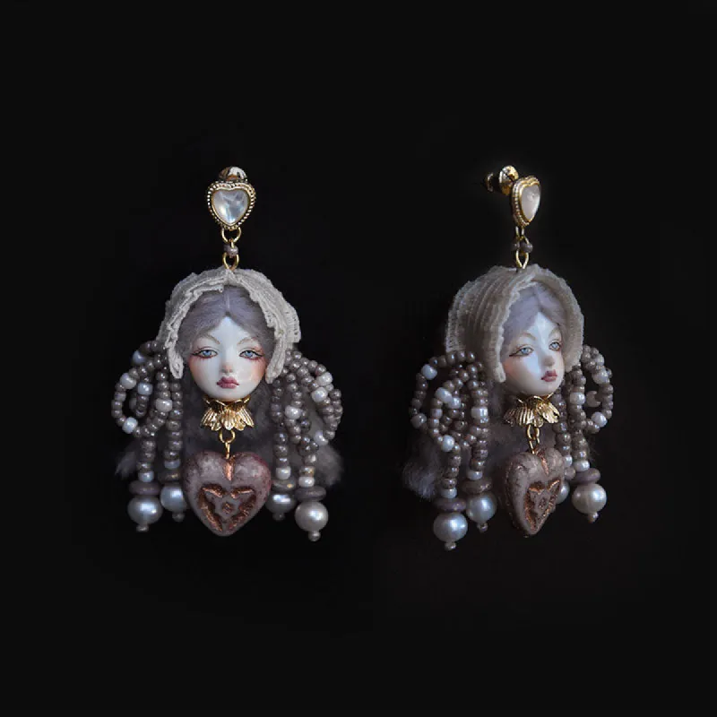 Handmade Clay Lolita Style Doll Earrings sold by Belle Juri