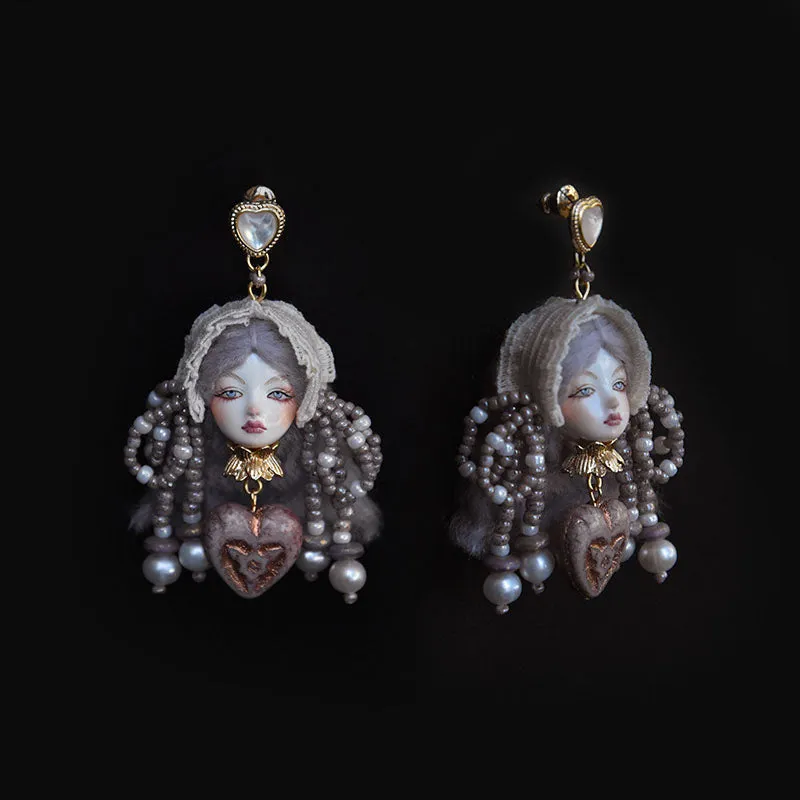 Handmade Clay Lolita Style Doll Earrings sold by Belle Juri