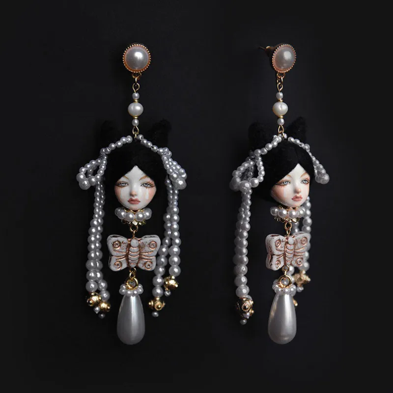 Handcrafted Clay Alice Doll Earrings sold by Belle Juri