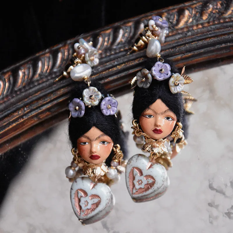 Handcrafted Clay Frida Kahlo Earrings sold by Belle Juri