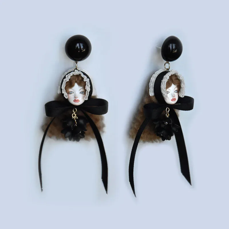 Artisan Crafted Dark Lolita Fashion Doll Earrings sold by Belle Juri