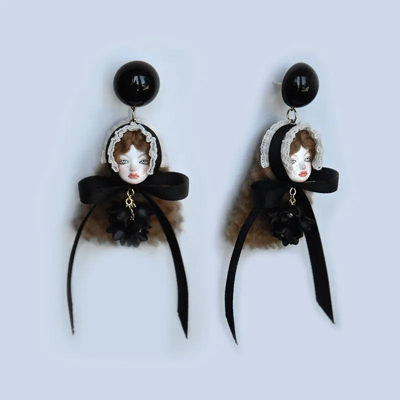 Artisan Crafted Dark Lolita Fashion Doll Earrings sold by Belle Juri