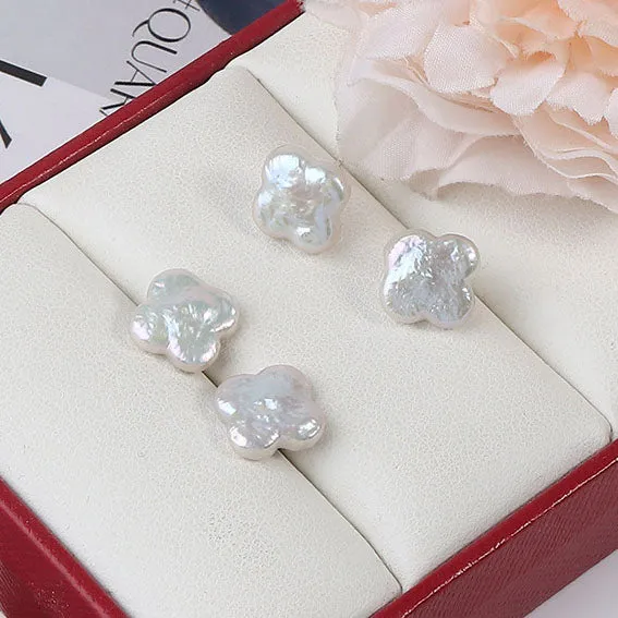 Baroque Four-Leaf Clover Pearl Stud Earrings sold by Belle Juri product image thumbnail 4