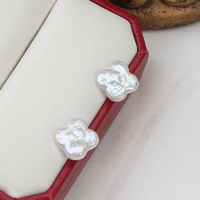 Baroque Four-Leaf Clover Pearl Stud Earrings sold by Belle Juri product image thumbnail 3