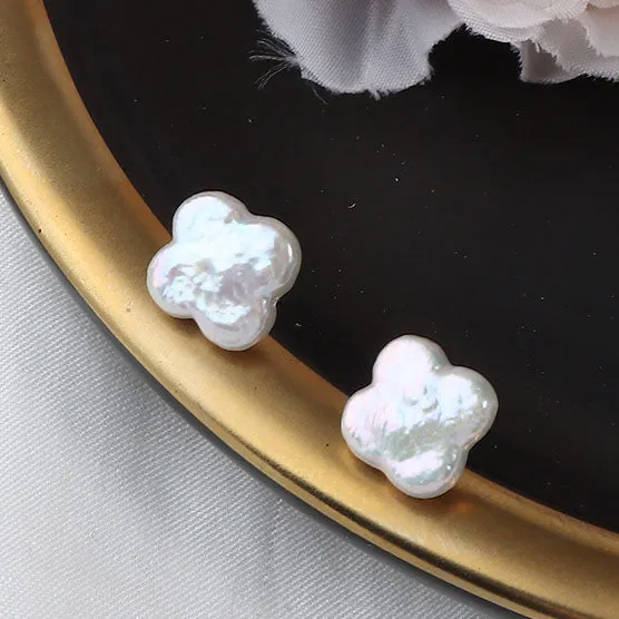 Baroque Four-Leaf Clover Pearl Stud Earrings sold by Belle Juri product image thumbnail 5