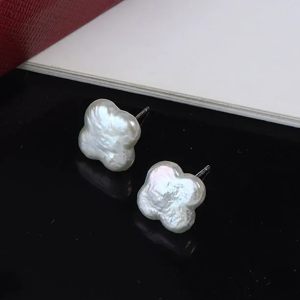 Baroque Four-Leaf Clover Pearl Stud Earrings sold by Belle Juri