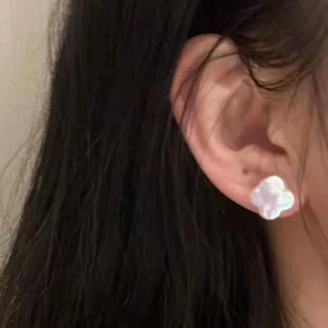 Baroque Four-Leaf Clover Pearl Stud Earrings sold by Belle Juri product image thumbnail 2