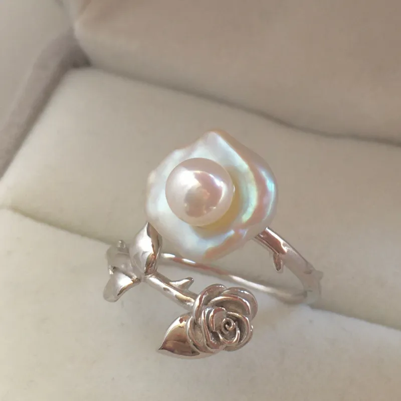Rose Flower Baroque Pearl Ring sold by Belle Juri