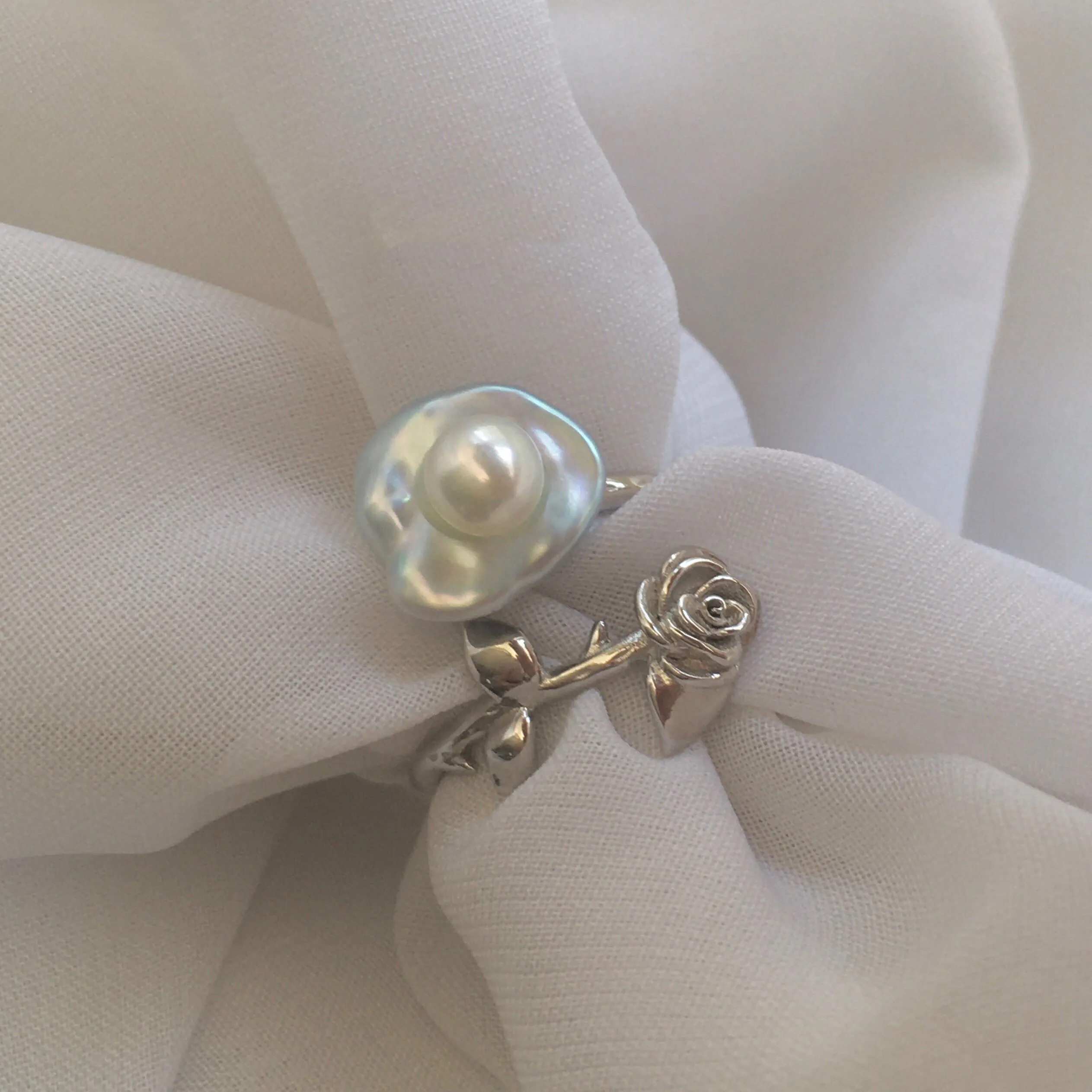 Rose Flower Baroque Pearl Ring sold by Belle Juri product image thumbnail 3