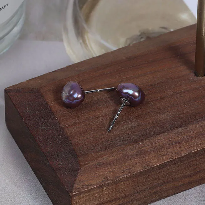 Purple Iridescent Baroque Pearl Stud Earrings sold by Belle Juri product image thumbnail 5