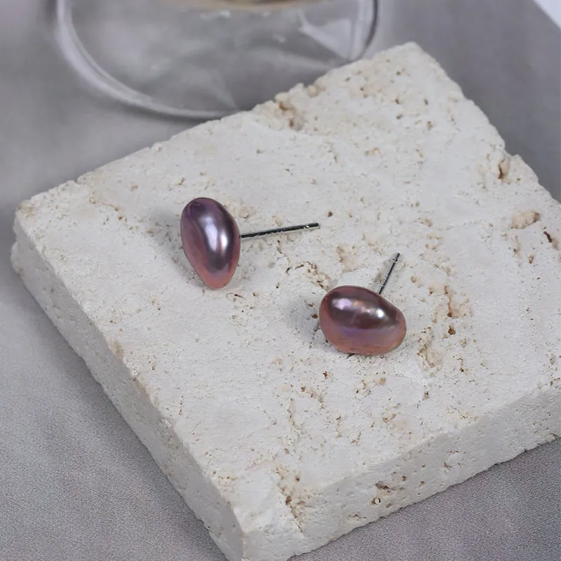 Purple Iridescent Baroque Pearl Stud Earrings sold by Belle Juri product image thumbnail 3