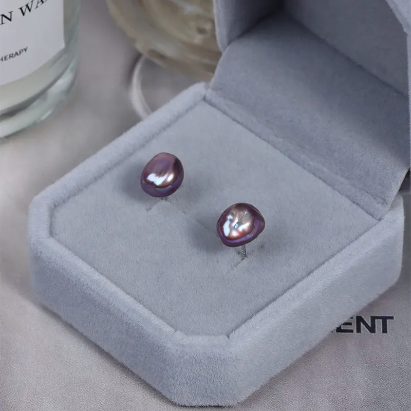 Purple Iridescent Baroque Pearl Stud Earrings sold by Belle Juri