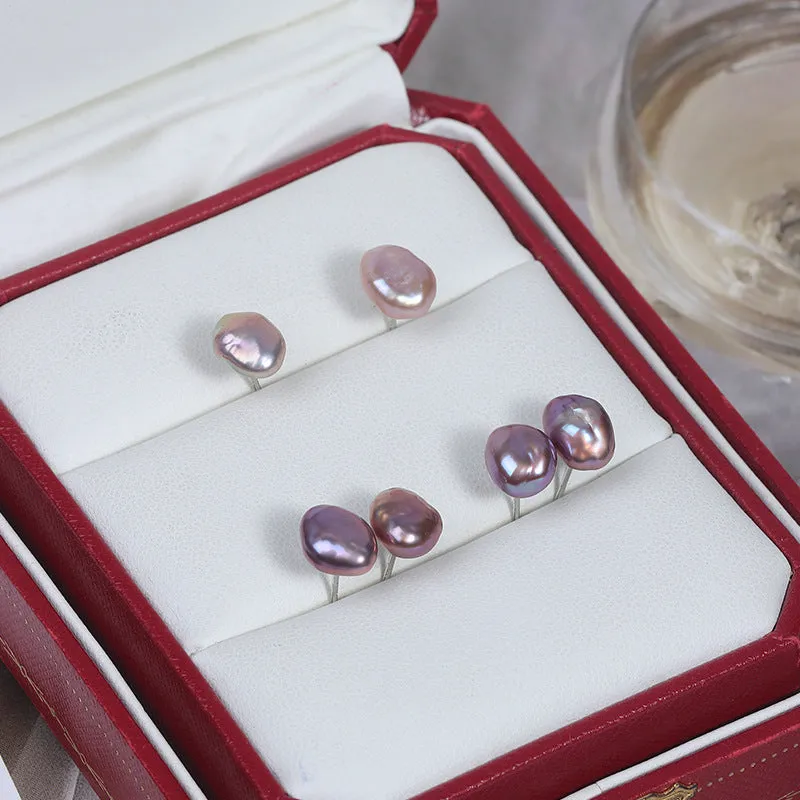 Purple Iridescent Baroque Pearl Stud Earrings sold by Belle Juri product image thumbnail 2