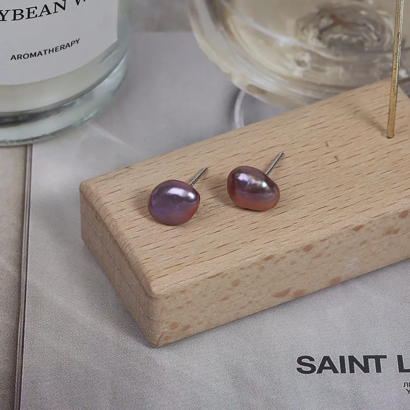 Purple Iridescent Baroque Pearl Stud Earrings sold by Belle Juri product image thumbnail 4