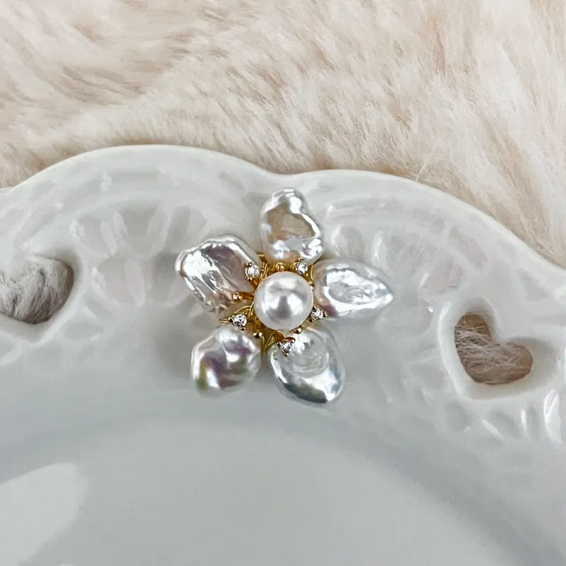 Aurora Flower Baroque Pearl Brooch sold by Belle Juri