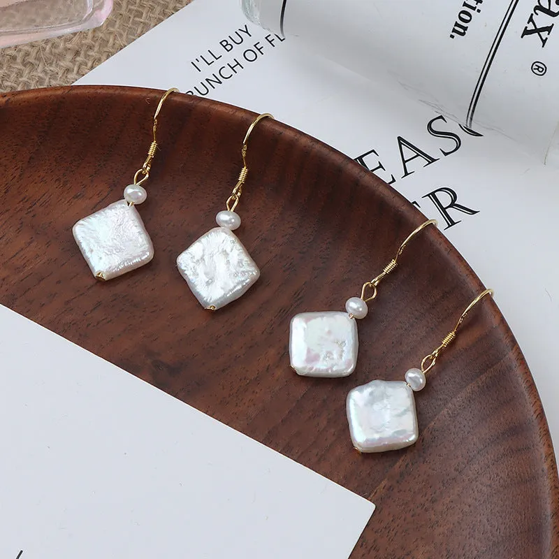 Minimalist Square Baroque Pearl Hook Earrings sold by Belle Juri product image thumbnail 3