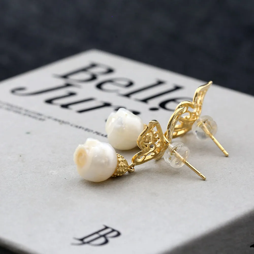 Antique Filigree Butterfly Zircon Pearl Skull Stud Earrings sold by Belle Juri product image thumbnail 3