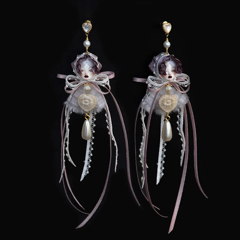 Handcrafted Alice Doll Pearl Earrings sold by Belle Juri