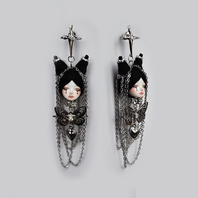 Handmade Long Tassel Chain Doll Earrings sold by Belle Juri