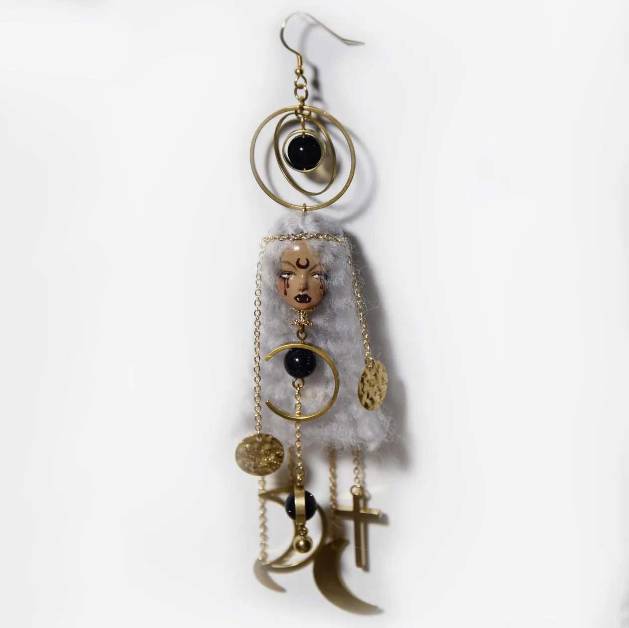 Handmade Wool Felt Moon Witch Doll Earrings sold by Belle Juri product image thumbnail 5