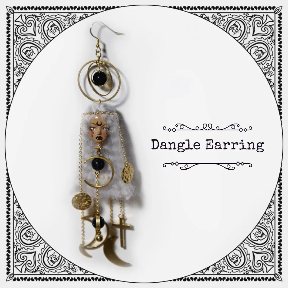 Handmade Wool Felt Moon Witch Doll Earrings sold by Belle Juri