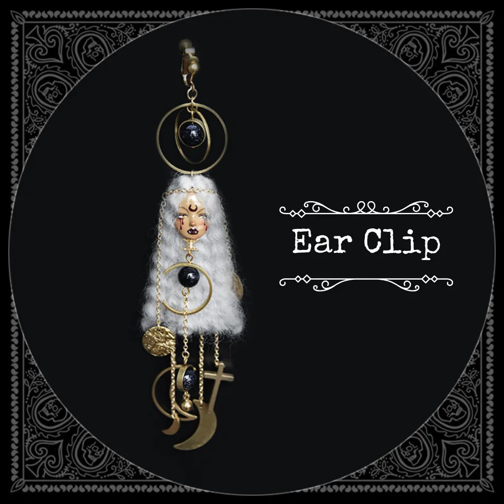 Handmade Wool Felt Moon Witch Doll Earrings sold by Belle Juri product image thumbnail 2