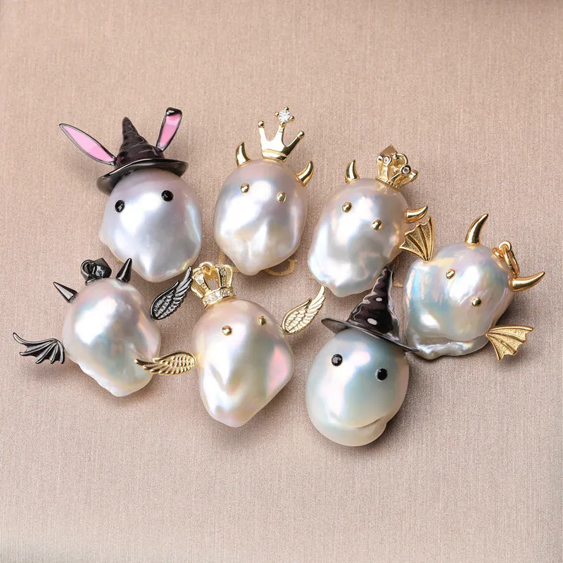 Whimsical Baroque Pearl Monster Pendant sold by Belle Juri