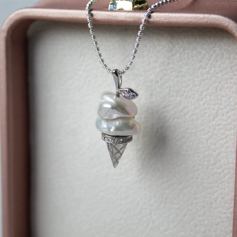 Ice Cream Cone Baroque Pearl Necklace sold by Belle Juri
