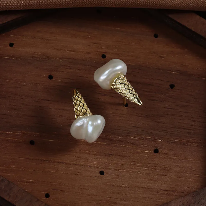 Baroque Pearl Ice Cream Stud Earrings sold by Belle Juri