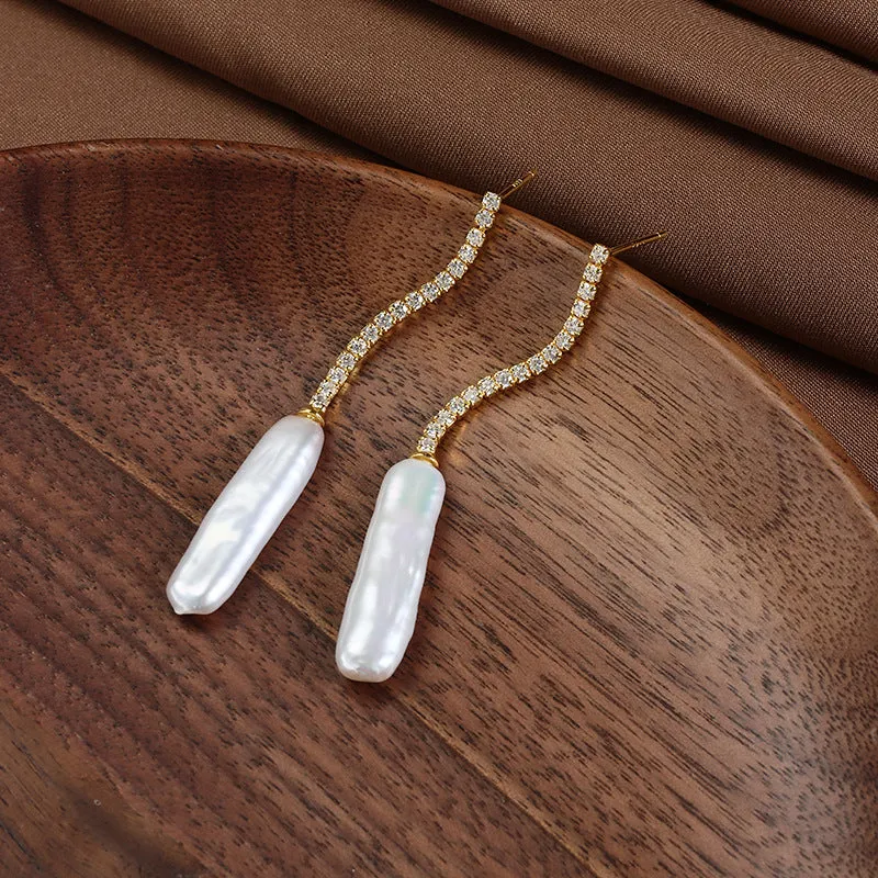 Stick-Shaped Baroque Pearl Earrings sold by Belle Juri