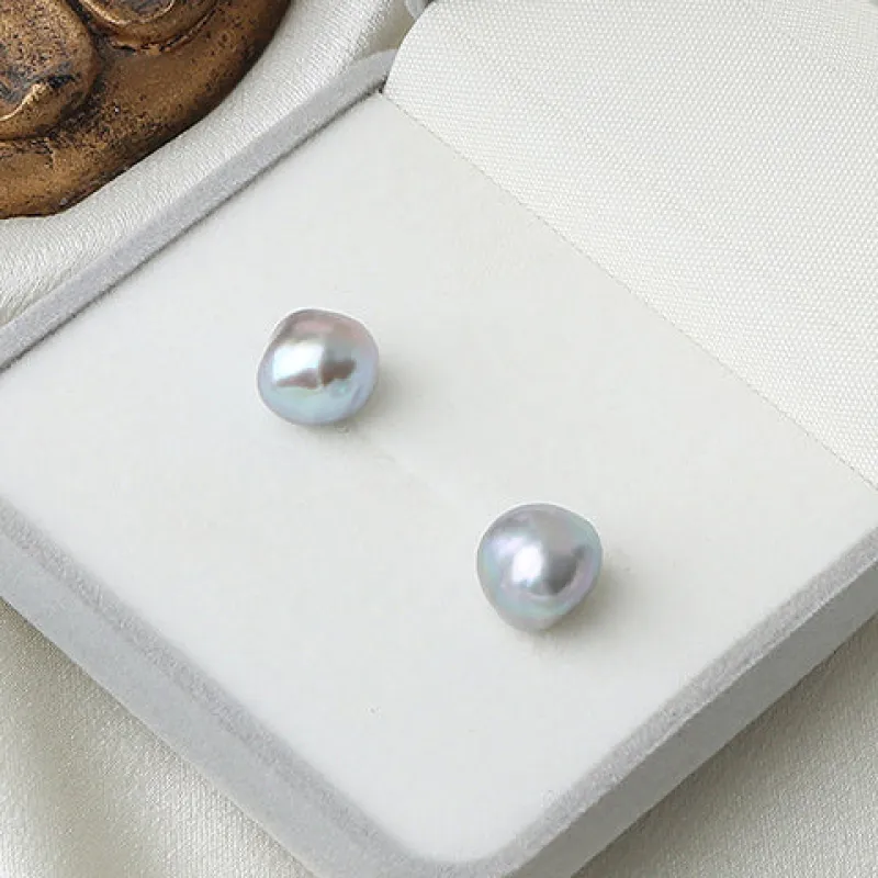Grey Baroque Pearl Studs Earrings sold by Belle Juri