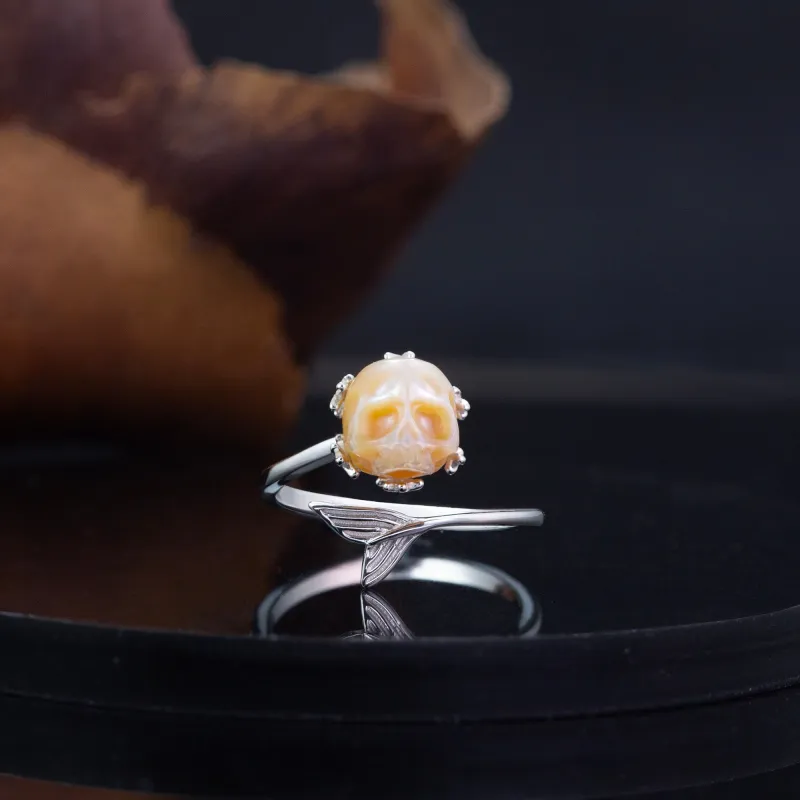 Mermaid Princess Tail Pearl Skull Ring sold by Belle Juri
