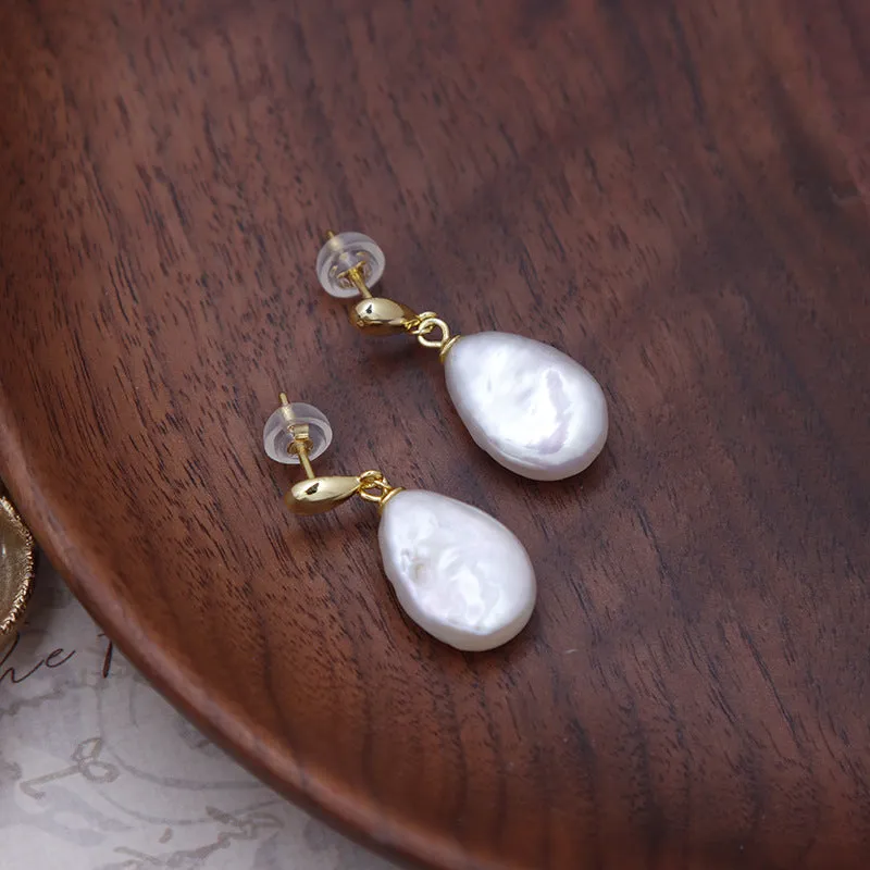 Teardrop Baroque Pearl Studs Earrings sold by Belle Juri