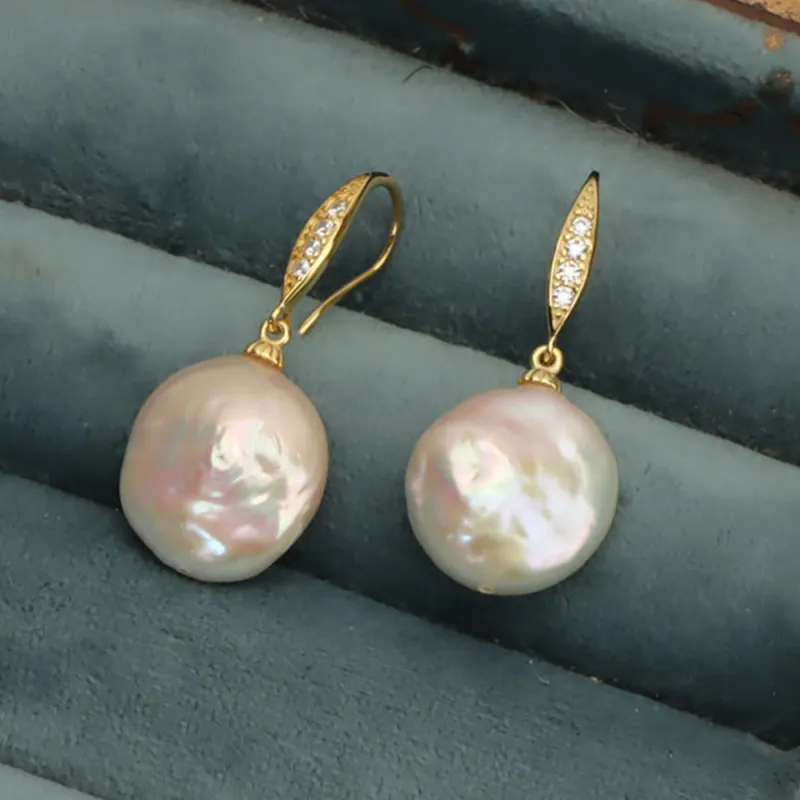 Vintage Baroque Pearl Button Drop Earrings sold by Belle Juri