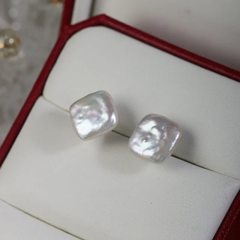 Square Baroque Pearl Studs Earrings sold by Belle Juri product image thumbnail 5