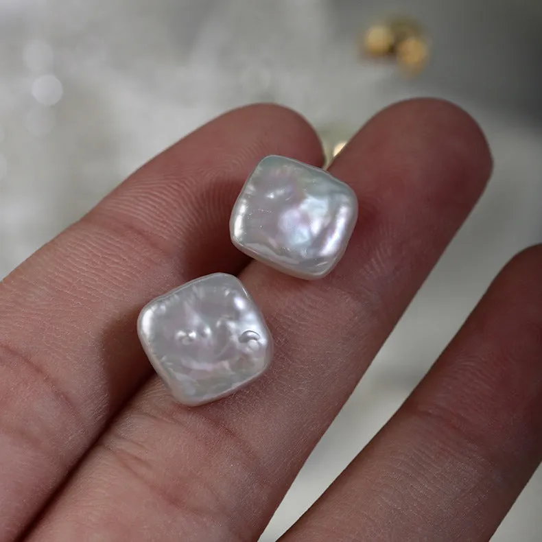 Square Baroque Pearl Studs Earrings sold by Belle Juri product image thumbnail 2