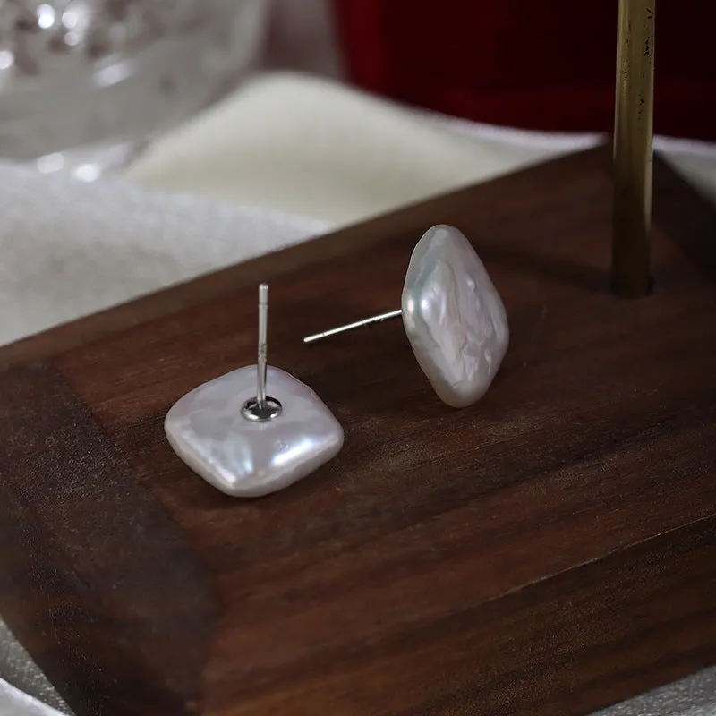 Square Baroque Pearl Studs Earrings sold by Belle Juri product image thumbnail 4