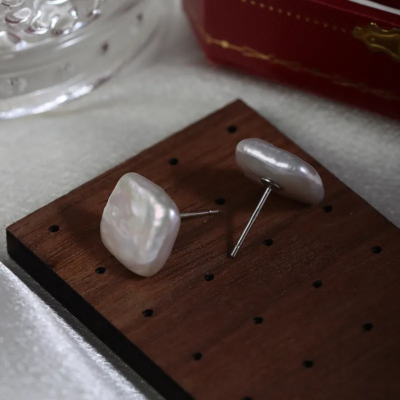 Square Baroque Pearl Studs Earrings sold by Belle Juri product image thumbnail 3