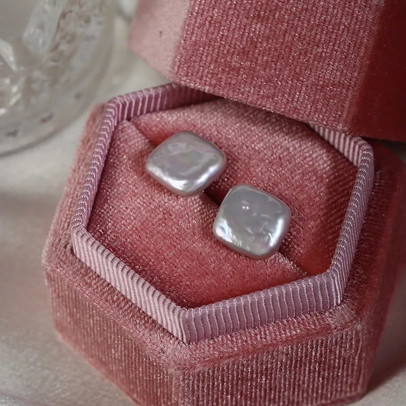 Square Baroque Pearl Studs Earrings sold by Belle Juri