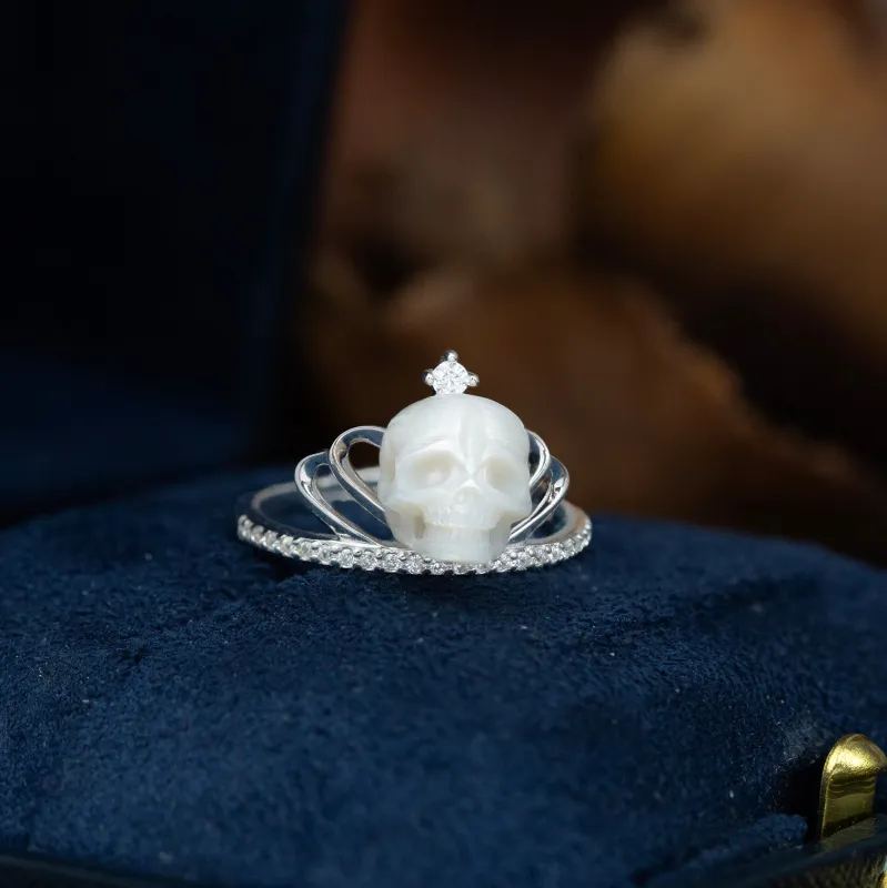 Crown Zirconia Pearl Skull Ring sold by Belle Juri
