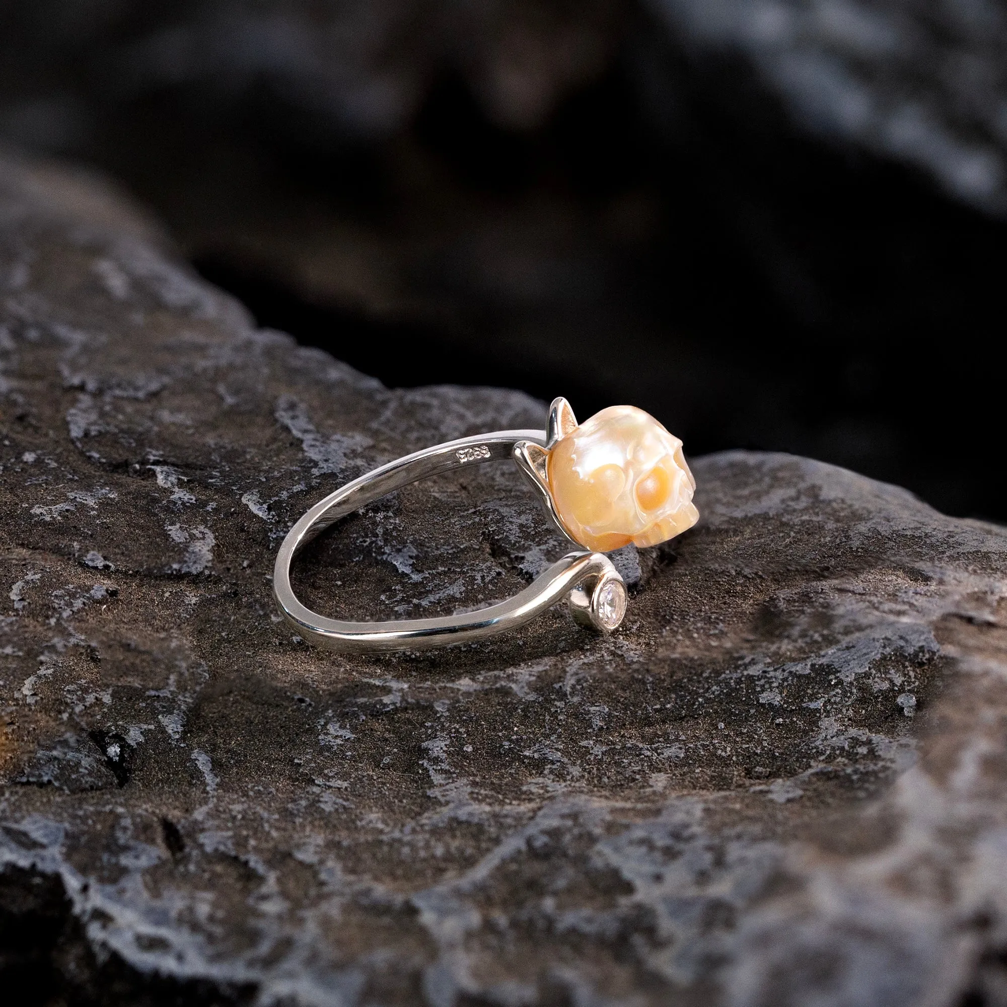 Cubic Zirconia Pearl Skull Cat Ring sold by Belle Juri product image thumbnail 3