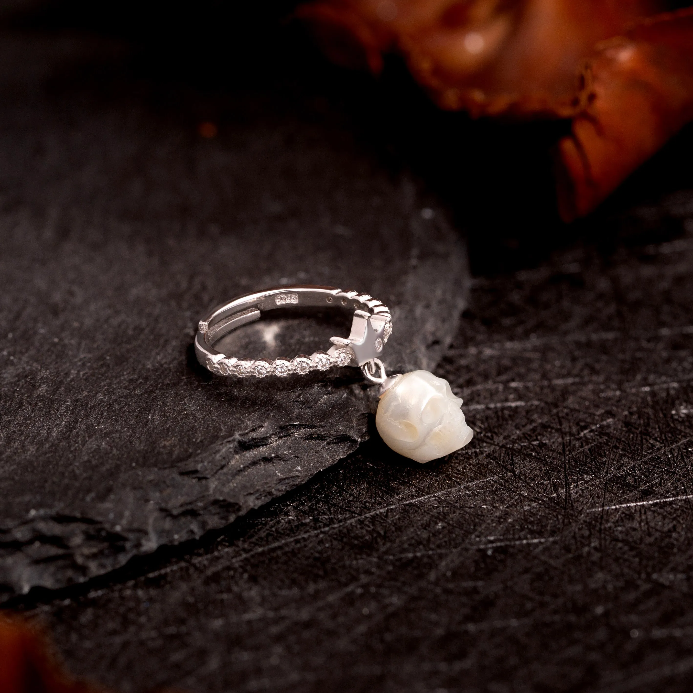 Hanging Crown Pearl Skull Ring sold by Belle Juri product image thumbnail 2